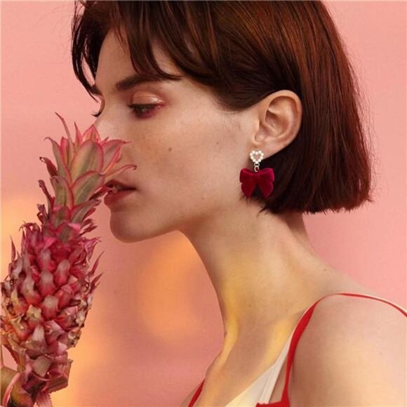 Velvet Drop Earrings – Unique Statement Design, Alloy & Fabric, Gift-Ready - Picture 3 of 5